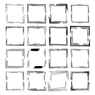Siyah dikdörtgen grunge çerçeve kümesi. Geometrik boş sınırları. Vektör çizim. 
