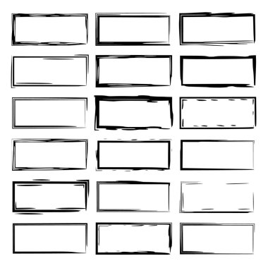 Siyah dikdörtgen grunge çerçeve kümesi. Geometrik boş sınırları. Vektör çizim. 