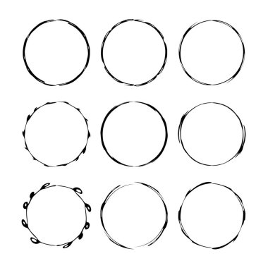 Siyah oval grunge çerçeve kümesi. Boş sınırları. Vektör çizim. 