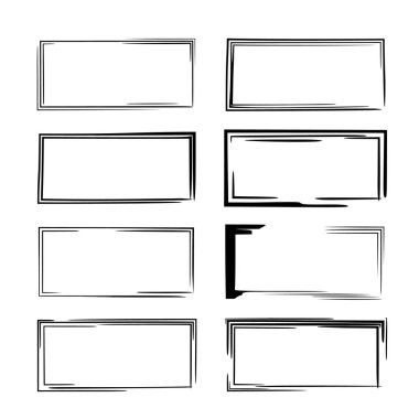 Siyah dikdörtgen grunge çerçeve kümesi. Geometrik boş sınırları topluluğu. Vektör çizim. 