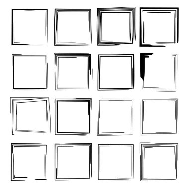 Siyah dikdörtgen grunge çerçeve kümesi. Geometrik boş sınırları. Vektör çizim. 