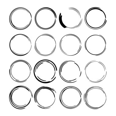Siyah yuvarlak grunge çerçeve kümesi. Kit sınırlarının. Vektör çizim. 