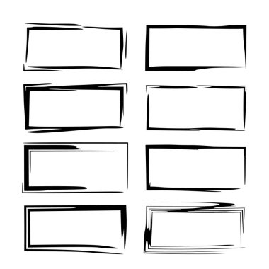 Siyah dikdörtgen grunge çerçeve kümesi. Geometrik boş sınırları. Vektör çizim. 