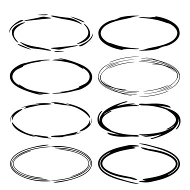 Siyah yuvarlak grunge çerçeve kümesi. Kit sınırlarının. Vektör çizim. 
