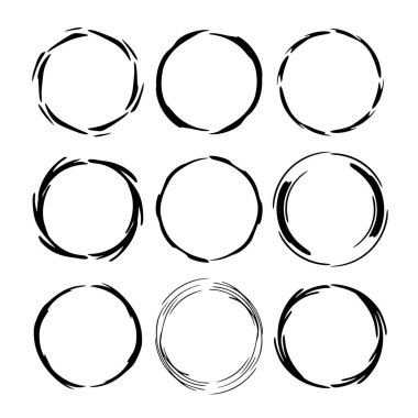 Siyah yuvarlak grunge çerçeve kümesi. Kit sınırlarının. Vektör çizim. 