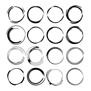 Siyah yuvarlak grunge çerçeve kümesi. Kit sınırlarının. Vektör çizim. 