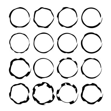 Siyah yuvarlak grunge çerçeve kümesi. Kit sınırlarının. Vektör çizim. 
