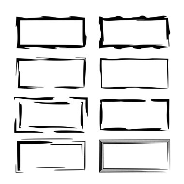 Siyah dikdörtgen grunge çerçeve kümesi. Geometrik boş sınırları. Vektör çizim. 