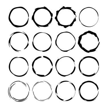 Siyah yuvarlak grunge çerçeve kümesi. Kit sınırlarının. Vektör çizim. 