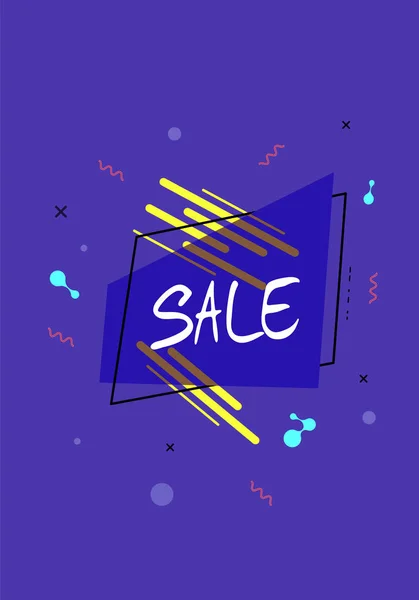 Sale Banner Geometric Abstract Composition Promotion Violet Card Text Vector — Stock Vector