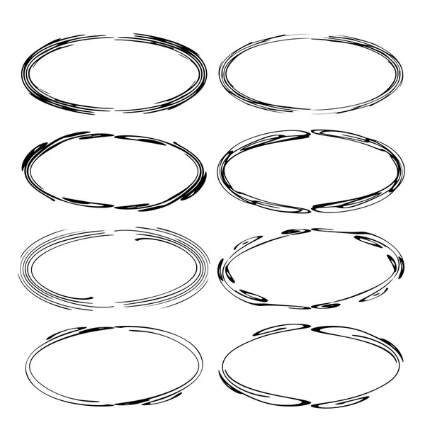 Siyah elips grunge çerçeve kümesi. Oval boş sınırları. Vektör çizim. 
