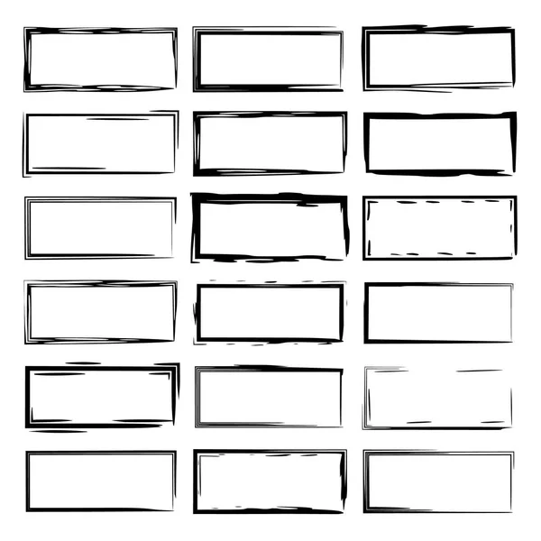 黒の四角形グランジ フレームのセットです 幾何学的空の境界線 ベクトル図 — ストックベクタ
