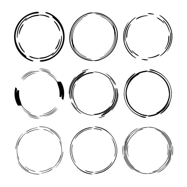 Yuvarlak grunge çerçeve kümesi. Boş circlular sınırlar. Vektör çizim. 