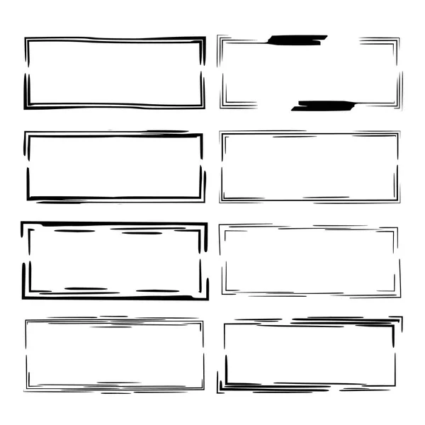 Siyah dikdörtgen grunge çerçeve kümesi. Geometrik doğrusal kenarlık topluluğu. Vektör çizim. 