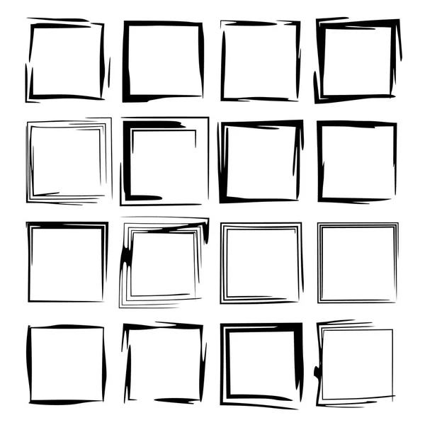 Set Black Rectangle Grunge Frames Geometric Empty Borders Vector Illustration — Stock Vector