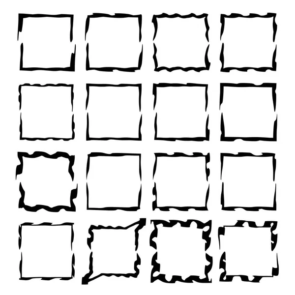 Uppsättning Med Svart Fyrkantig Grunge Ramar Geometriska Tom Gränser Vektorillustration — Stock vektor