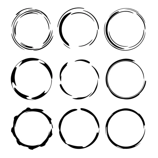 Siyah yuvarlak grunge çerçeve kümesi. Kit sınırlarının. Vektör çizim. 