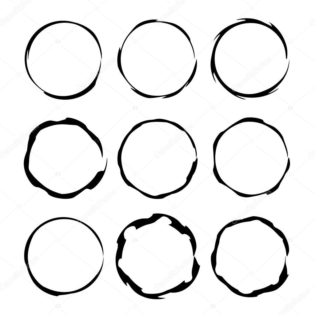 Round grunge frames. Set of  borders.  Vector illustration. 