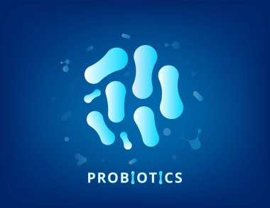 Probiyotik bakterilerin. Tedavi edici bakteri organizmalar. Yazı ile sağlıklı beslenme ingredien. Biyolojik arka plan. Vektör çizim.