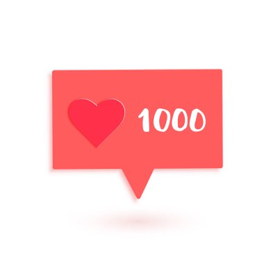 1000 likes  banner with heart shape isolated. Celebration 1k like card with speech bubble for social networks. Template for social media post. Vector illustration. clipart