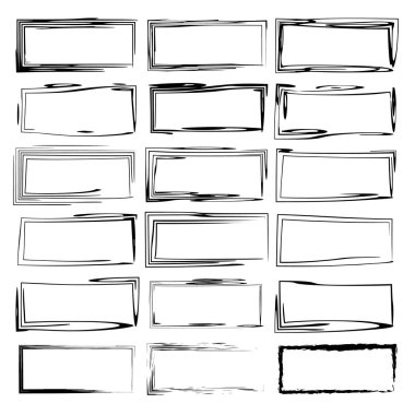 Siyah dikdörtgen grunge çerçeve kümesi. Geometrik doğrusal sınırları. Vektör çizim. 