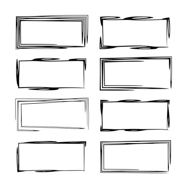 Siyah dikdörtgen grunge çerçeve kümesi. Geometrik boş sınırları. Vektör çizim. 