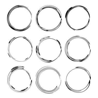 Yuvarlak grunge çerçeve kümesi. Boş circlular sınırlar. Vektör çizim. 