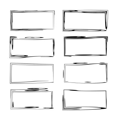 Siyah dikdörtgen grunge çerçeve kümesi. Geometrik doğrusal boş sınırları. Vektör çizim. 