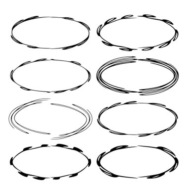 Siyah yuvarlak grunge çerçeve kümesi. Kenarlıklar. Vektör çizim. 