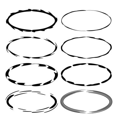 Siyah elips grunge çerçeve kümesi. Oval boş sınırları. Vektör çizim. 