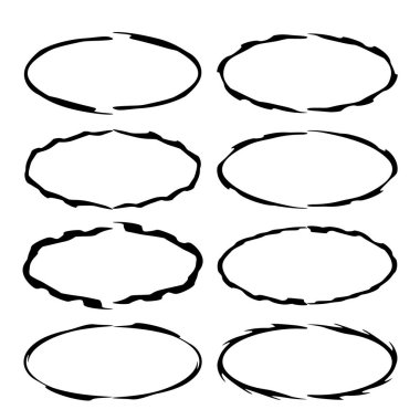 Siyah elips grunge çerçeve kümesi. Oval boş sınırları. Vektör çizim. 