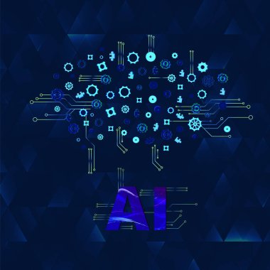 Yapay zeka afiş dekorasyonu ile. AI kavramı. Vektör çizim.