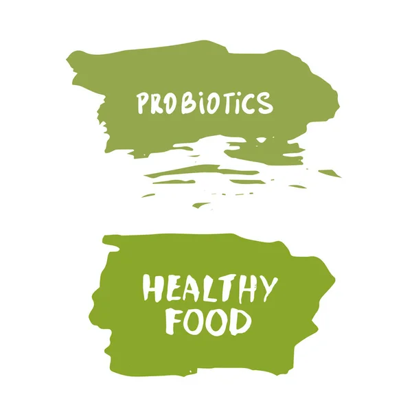 Probióticos Banners Alimentos Saudáveis Isolados Com Letras Ilustração Vetorial —  Vetores de Stock