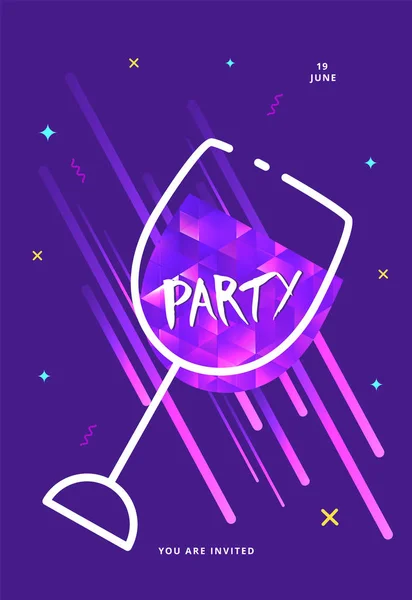 Bannière Fête Avec Verre Vin Flyer Vertical Pour Design Vacances — Image vectorielle