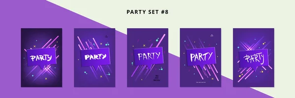 Set Party Banners Vertical Flyers Holiday Design Speech Bubbles Geometric — Stock Vector