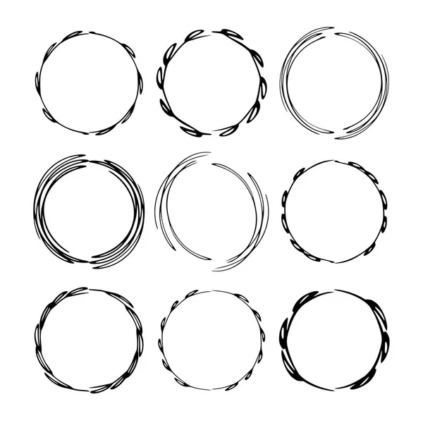 Siyah yuvarlak grunge çerçeve kümesi. Boş daire sınırları. Vektör çizim. 