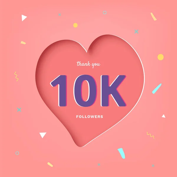 Suiveurs 10K Merci Poste Avec Forme Cœur Décoration 10000 Abonnés — Image vectorielle