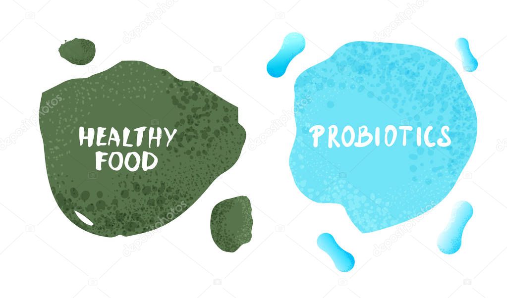 Probiotics and Healthy Food banners. Biological background. Vector illustration.