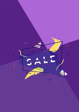 Geometrik soyut kompozisyon ile satış banner. Metin ile promosyon kartı. Afiş reklam tasarım ve sosyal medya için. Vektör çizim.