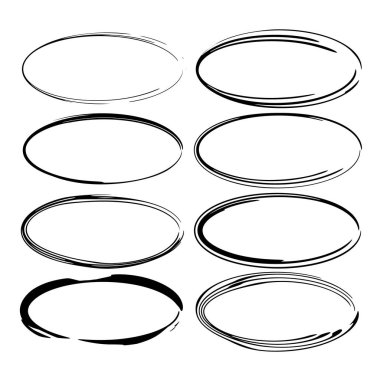 Yuvarlak grunge çerçeve kümesi. Boş circlular sınırlar. Elips Çerçeve koleksiyonu. Vektör çizim. 