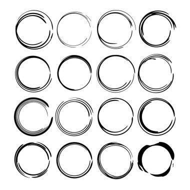 Yuvarlak grunge çerçeve kümesi. Boş circlular sınırlar. Vektör çizim. 