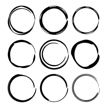 Yuvarlak grunge çerçeve kümesi. Boş circlular sınırlar. Vektör çizim. 