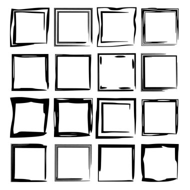 Siyah dikdörtgen grunge çerçeve kümesi. Geometrik boş sınırları. Kare kare. Vektör çizim. 