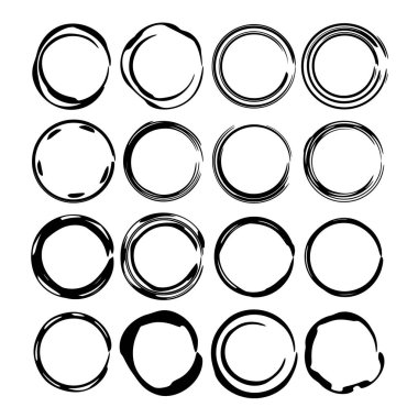 Yuvarlak grunge çerçeve kümesi. Boş circlular sınırlar. Vektör çizim. 