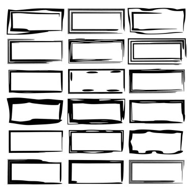 Siyah dikdörtgen grunge çerçeve kümesi. Geometrik boş sınırları. Vektör çizim. 