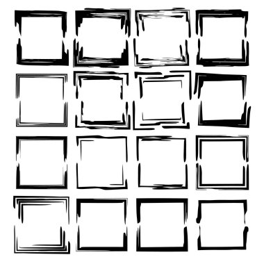 Siyah dikdörtgen grunge çerçeve kümesi. Geometrik boş sınırları. Vektör çizim. 