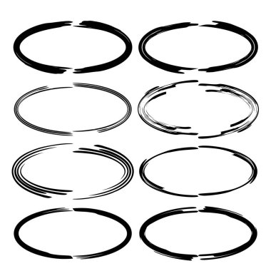 Siyah oval grunge çerçeve kümesi. Daire sınırları. Vektör çizim. 