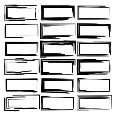 Siyah dikdörtgen grunge çerçeve kümesi. Geometrik boş sınırları. Vektör çizim. 