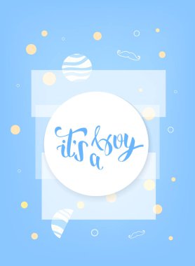 Bu bir çocuk bebek duş davet şablonudur. Yazı el yazısı. Vektör çizim. 