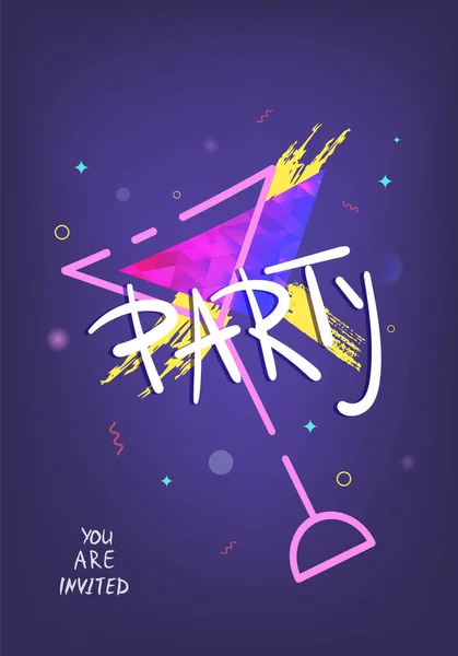 Party Banner Wineglass Formával Függőleges Szórólap Ünnep Fényét Geometriai Díszítőelemek — Stock Vector